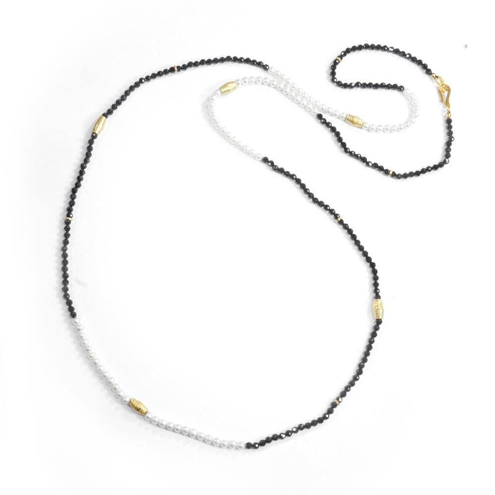 Q Evon Fine Jewelry Elegant Spinel & Pearl Necklace with Handmade Gold Beads NWT